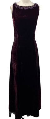 Vintage 90s Scott Mcclintock Beaded Velvet Gown Sheer Low Back Purple 6 Photo 0