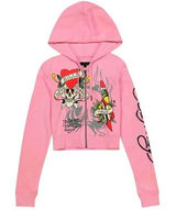 Ed Hardy Hoodie Womens Large Pink Love Kills Tiger Full Zip Cropped Sweatshirt Photo 0