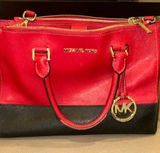 Michael Michael Kors Red and Black Two-Tone Saffiano Satchel with Gold Hardware Photo 0