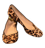 J.Crew Genuine Calf Hair Leopard Print Metallic Gold Heel Flats Size 8.5 (Made in Italy) Photo 0