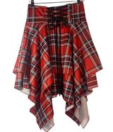 Red & Black Plaid Handkerchief Skirt Corset Tie Skirt women sz L Photo 0