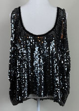 Free People Black Sequin Open Back Flowy Blouse Size Medium Photo 0