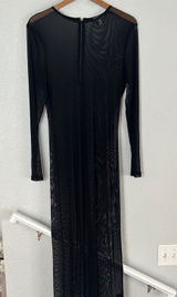 Neiman Marcus Black Maxi Long Sleeve Mesh Dress Swim Coverup Clubbing Sexy Large Photo 0