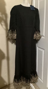 Pomander Place Womens Black Gold Lace Trim Maxi Dress B1448 Large NWT Photo 0