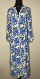 Zara Blue & White Printed Midi Dress Sz S Coastal Grandma Photo 0