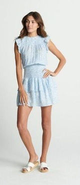 Anthropologie Sundays Shae Dress Blue Floral Smocked Cotton Ruffle Mini‎ Small Photo 0