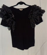 Entro Elegant Black Ruffle Sleeve Knit Top Size Large Photo 0