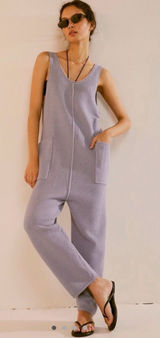 Free People Hailee Sweater Jumper Lilac XS Waffle Knit Cotton Jumpsuit Pockets Photo 0