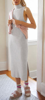 Daily Practice by Anthropologie Slim Knit Turtleneck Midi Dress Heather Grey M Photo 0