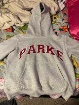 PARKE Hoodie heather grey with red lettering Photo 0