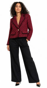Tory Burch Tweed Boucle‎ Blazer Red Gold Metallic Designer Luxe Preppy Women 8 Photo 0