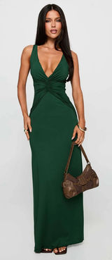 NWT Princess Polly Frederica Plunge Maxi Dress Forest Green Photo 0