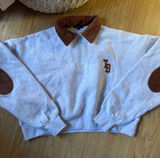 The Bar Light Gray Sweatshirt with Brown Corduroy Collar & Elbow Patches Photo 0