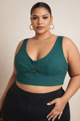 PrettyLittleThing Shirt Women 30 Teal Green Plus Size Woven Bralet Crop Top‎ NWT Photo 0