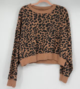 Aerie Leopard Print Cropped Sweatshirt Brown Black Size Medium Oversized Photo 0