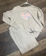 Lauren Conrad Soft Ribbed Knit set with Floral Heart Patch - Light Gray Photo 0