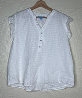 Draper James White Eyelet Ruffle V Neck Blouse Cottagecore Women XXL‎ Photo 0
