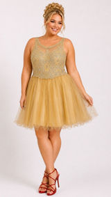Let's Gold Jeweled Tulle Homecoming Dress - Size 3XL Photo 0