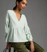 PILCRO Anthropologie Split Neck Mint Terrycloth Babydoll Top Size L‎ Photo 0