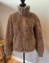 Abercrombie & Fitch Plush Teddy Zip-Up Jacket in taupe- grey color small Photo 0