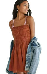 Aeropostale Cinnamon Smocked Cotton Mini Dress XL • Boho Summer Beachy Vacation Photo 0