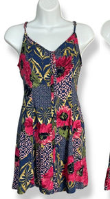 Abercrombie & Fitch Dress Mini Lace-Up Back Floral Graphic Pattern Button-Up XS Photo 0