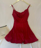 Popilush Women’s Red Ruched Strappy Mini Fit & Flare Dress built-in shorts Photo 0