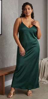 NWT Marine Layer Gabrielle Slip Dress Green Gables XL Maxi Satin Emerald Photo 0