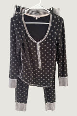 Victorias Secret Womens Black Waffle Knit Snowflake Pajama Set Small Thermal Photo 0