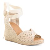 Maypol NEW Crochet Espadrille Wedge Sandals Peep Toe Ankle Wrap Cream Size 41 Photo 0