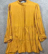 Maeve Anthropologie Mustard Goldie‎ Tiered Tunic Top Tie Neck Back Sz S Photo 0
