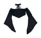 Killstar Black Gothic Crop Top Bell Sleeve Lace Up Choker Neck Witchy Emo M Photo 0