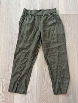Quince European Linen Pants Large Wide Leg Elastic Waist Bayberry Olive Photo 0