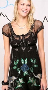 Free People Sequined Elephant Sheer Mesh Mini Dress Black Embellished Size 2 Photo 0