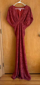 Hutch Floral Burnout Maxi‎ Dress Women 4 Rust Flutter Sleeve V-Neck Gown Photo 0