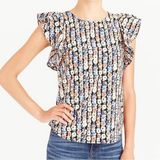 J Crew Mercantile‎ Women's Floral Ruffle Sleeve Top Size 12 Black Multi Photo 0