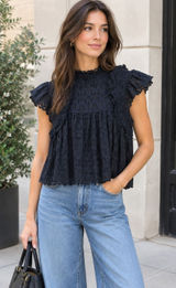 Sea New York Eyelet Blouse Women S Black Ruffle Sleeveless Cotton Top Photo 0