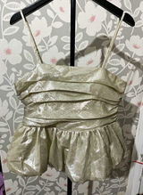 wild fable Silver Metallic Smocked Ruffle Hem peplum Tank Top M Photo 0