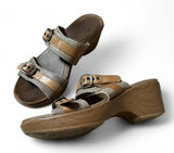 Y2K‎ Dansko Brown Leather Wood Platform Buckle Strap Wedge Sandals Size 39 Photo 0