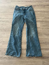 Daze Flare Jeans Womens Medium Blue Wash Low Rise Stretch Denim Y2K Raw Hem Photo 0