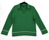 Tommy Hilfiger Women L Green Cable Knit Polo Sweater V Neck Preppy Quiet Luxury Photo 0