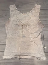 John Galt Brandy Melville Popcorn Crinkle Tank Top Cream Ruffle Ribbon One Size Photo 0