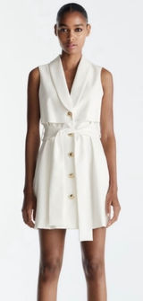 Zara Womens White Sleeveless Tuxedo Blazer Mini Dress Gold Buttons Size‎ Small Photo 0