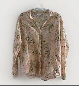J. Jill Floral Cream Red‎ Green Peach Button Down Shirt Top S Cotton Silk Photo 0