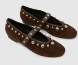 Olivia & Kate Studded Mary Jane Flats in a dark brown faux-suede finish Photo 0
