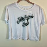 Bella Canvas White Michigan State Crop‎ Top Medium NWT Photo 0