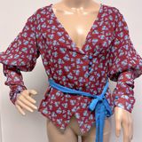 NWOT Lost Ink Puffed Long Sleeve Mock Wrap Blouse with Belt size XS Photo 0