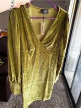 Cider Olive Green Velvet V-Neck Long Sleeve Mini Dress Photo 0