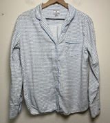 Petite‎ Plume Women 100% Cotton Pajama Top S Blue White Scallop Wave Button Down Photo 0