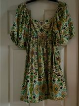 vestique Green, White and Brown Printed Peasant Dress Photo 0